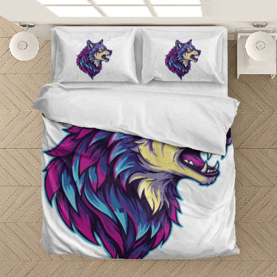 psychedelic wolf head Bedding Sets