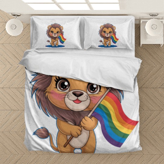 Cute Lion With Rainbow Flag Bedding Sets