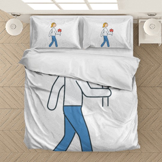 Person walking with flowers in hand Bedding Sets