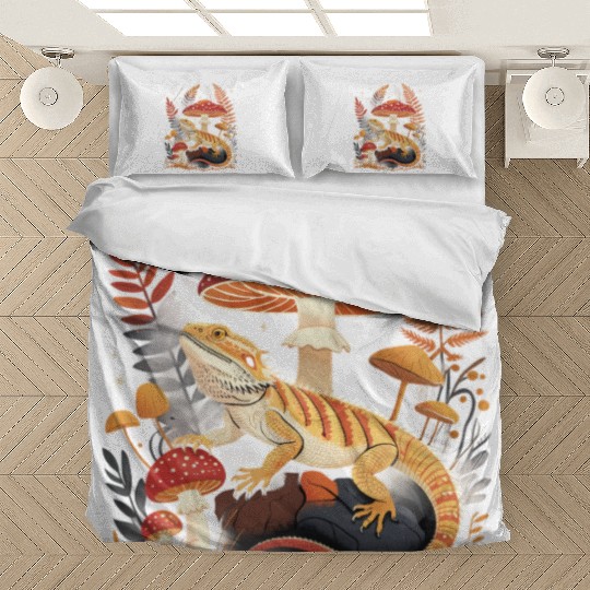 Cute Pogona Reptile Cottagecore Mushroom Bearded Bedding Sets