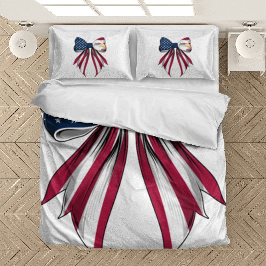 Coquette Bow Bald Eagle Bird US Flag Patriotic Bedding Sets