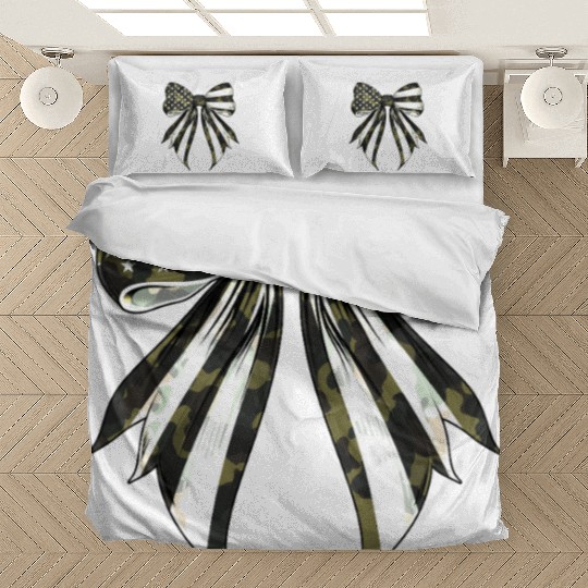 Coquette Bow Camouflage US Flag Pride Patriotic Bedding Sets