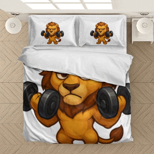 Grumpy lion fitness dumbbell biceps workout Bedding Sets