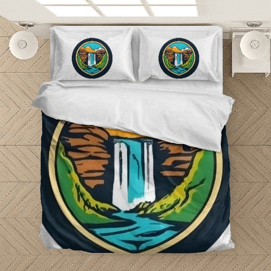 Framed Circular Waterfall Landscape - Bold Nature Bedding Sets
