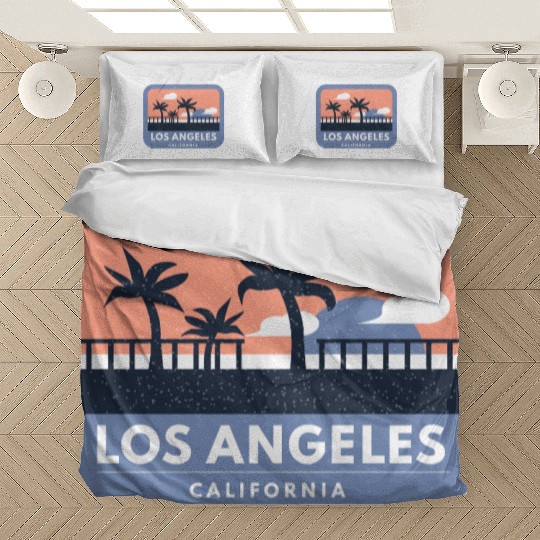 Los Angeles California Retro Skyline Design Bedding Sets