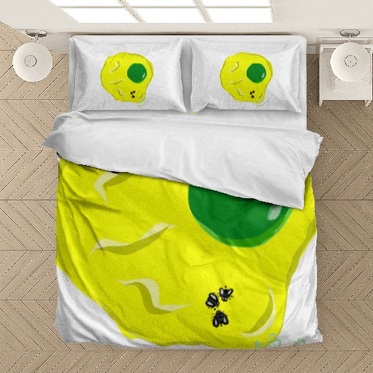 Yellow and green fried egg and flies Bedding Sets