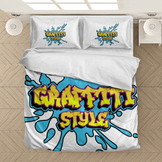 Graffiti Text Style Design D83C DFA8 with a splash of blue Bedding Sets
