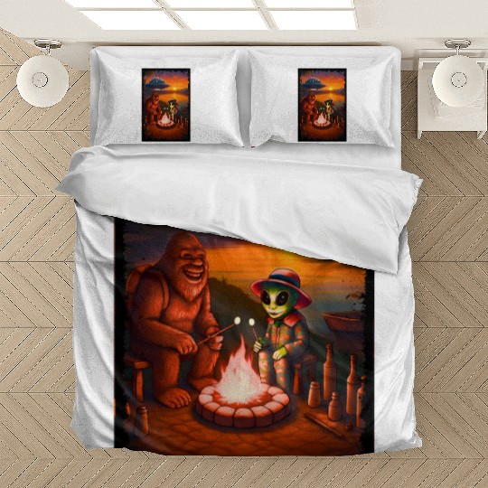 Bigfoot and Alien Roasting Marshmallows Over Bedding Sets