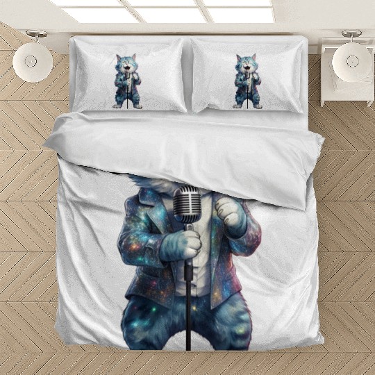 Blue Fluffy Cat Singer Bedding Sets