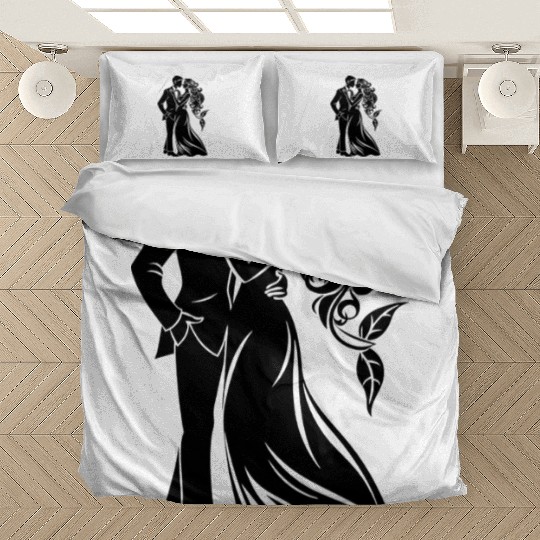 Bride and Groom Silhouette – Anniversary or Engage Bedding Sets