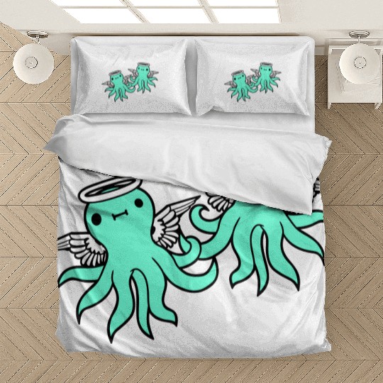 2 octopus angel team two friends wings halo flying Bedding Sets
