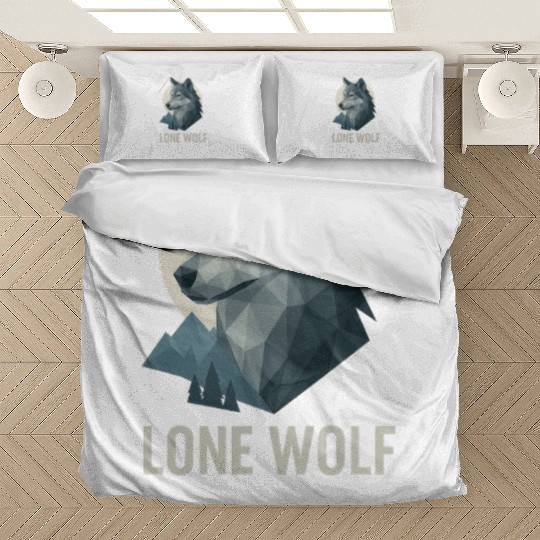 Lone Wolf – Geometric Wolf Head under Moon Wildern Bedding Sets