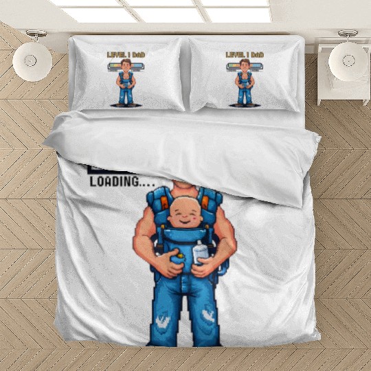 Funny Retro Gamer Dad Pixel Art Father's Day Gift Bedding Sets