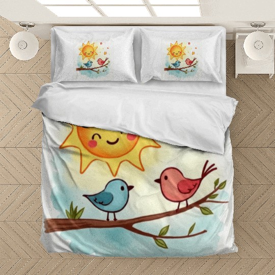 Cheerful Sun and Heart Illustration Bedding Sets