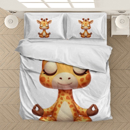 Cute giraffe yoga meditation relaxation cartoon Bedding Sets
