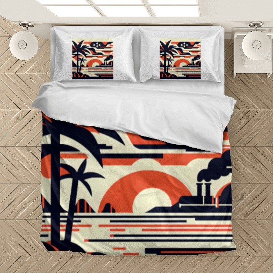 Twilight Palm & Factory Scene Bedding Sets