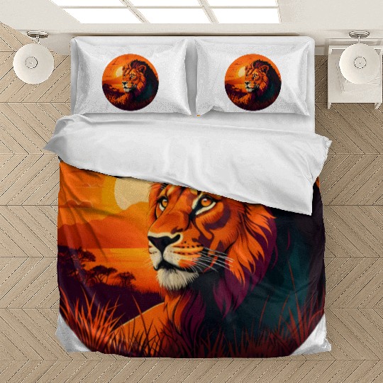 Sunrise Sleeping Lion in Grass Design. Bedding Sets