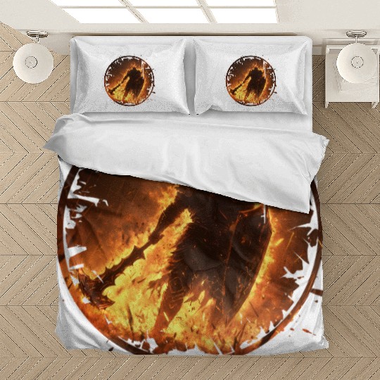 Fire Armored Warrior with Burning Shield and Axe Bedding Sets
