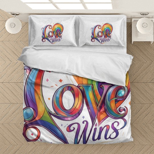 Love Wins Rainbow Script Bedding Sets – Pride Month Bedding Sets