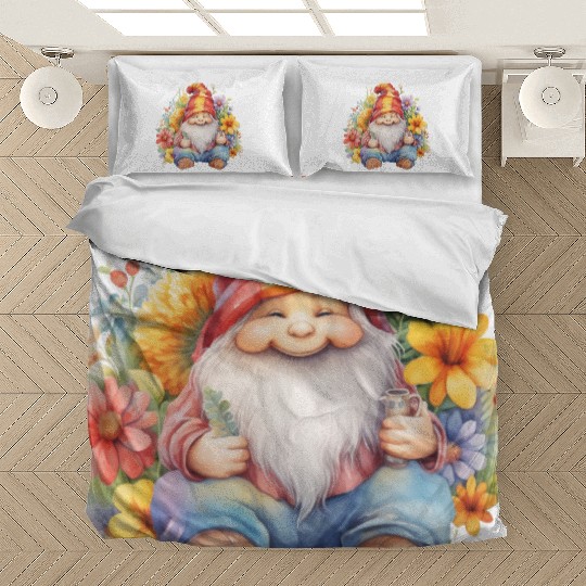 Red Hat Gnome with Flowers Bedding Sets