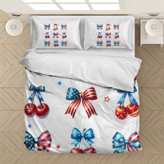 America Cherry Bow 4th of July Bedding Sets