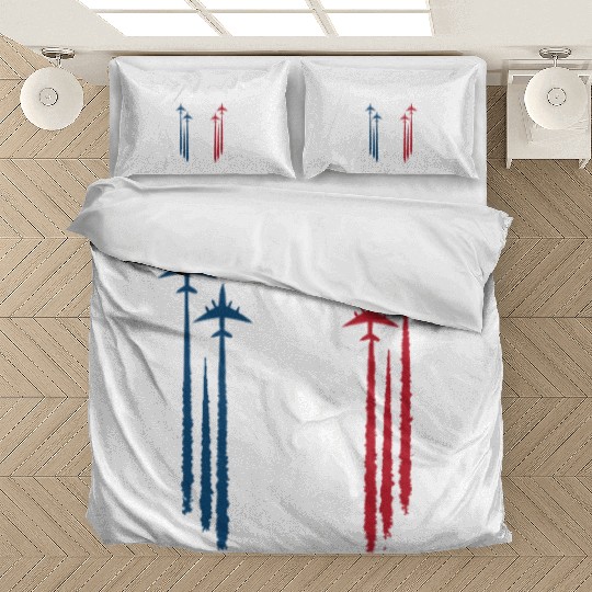 Fighter Jet Airplane USA Flag Heart Bedding Sets