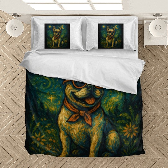 Starry Night Dog Funny Art Style Retro Glasses Pet Bedding Sets