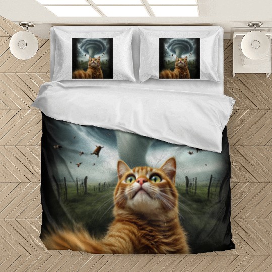 Funny Tornado Cat Selfie Flying Cow Meme Bedding Sets
