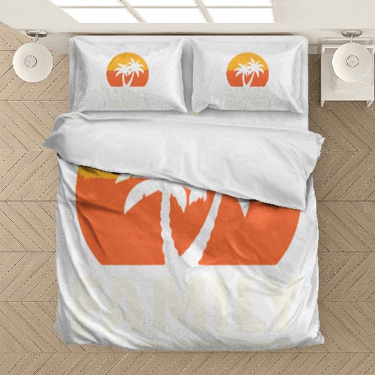 Family Vacation Palm Trees Sunset Beach Bedding Sets