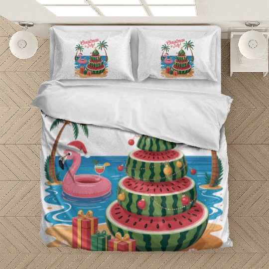 Christmas In July Watermelon Xmas Tree Santa Bedding Sets