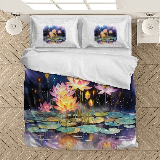 Retro Zen Lotus Firefly Night Bedding Sets