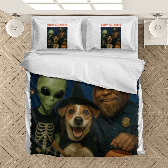 Bigfoot Alien Jack Russell Funny Halloween Trick Bedding Sets