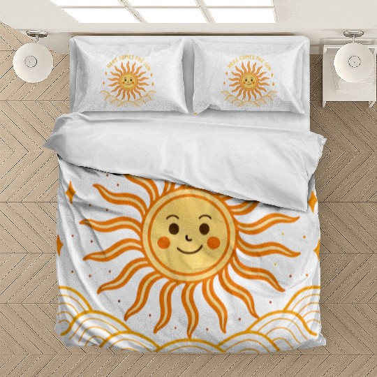 Here Comes The Sun Wavy Folk Art Retro 60s Bedding Sets
