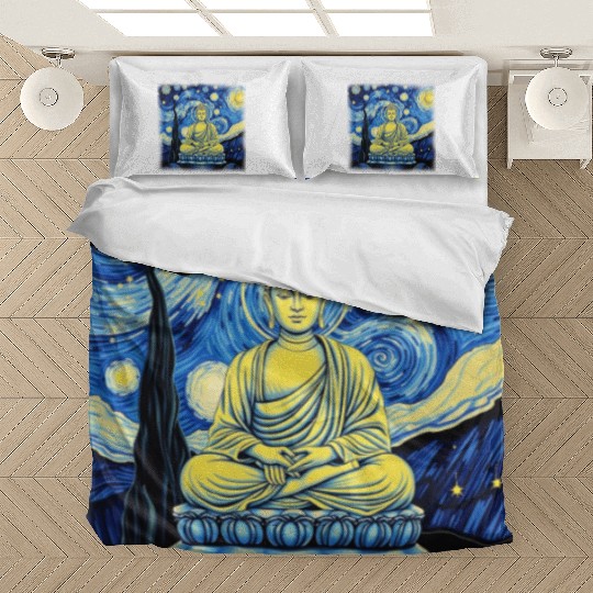 Starry Night Buddha Zen Art Inspired by Van Gogh Bedding Sets