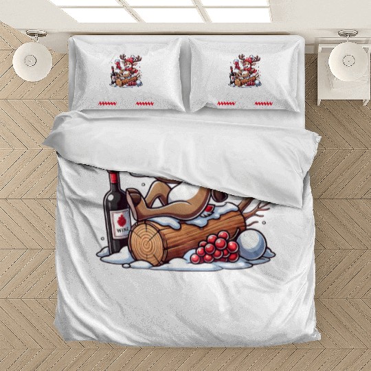 Reindeer With Wine - Christmas Vibes Bedding Sets