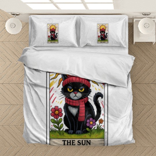 Grumpy Cat Tarot Card The Sun, Funny Cat Lover Bedding Sets