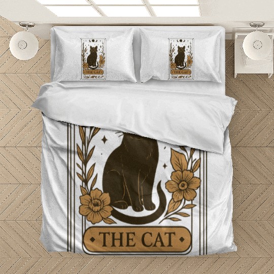 The Cat Tarot Card, Mystical Black Cat, Celestial Bedding Sets