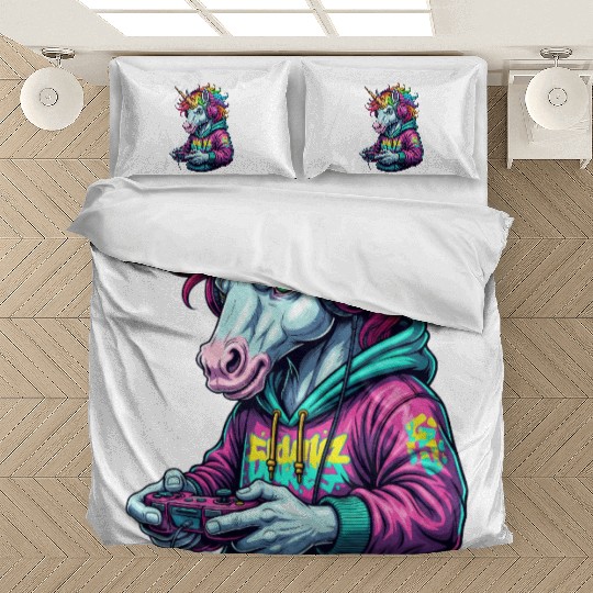 Unicorn Gamer: Retro Gaming Fun! Bedding Sets