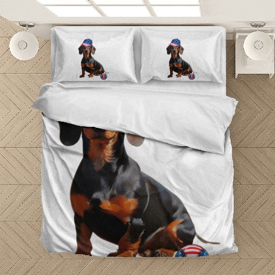 Dachshund dog baseball lover us flag Bedding Sets