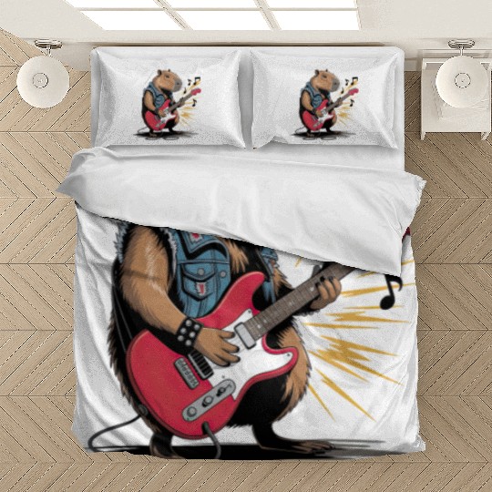 Cool Capybara Playing Electric Guitar Bedding Sets