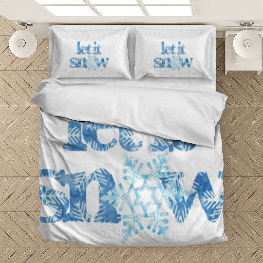 LET IT SNOW blue snowflakes winter wonderland xmas Bedding Sets