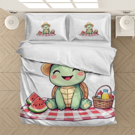 Whimsical Picnic Turtle Illustration Bedding Sets