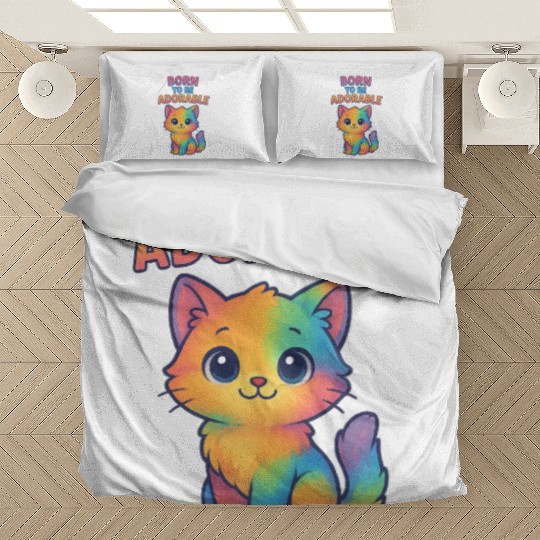 Colorful Adorable Kitten with Affirmation Bedding Sets