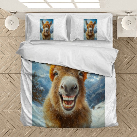 Smiling Donkey in Winter Hat Bedding Sets