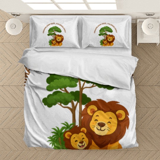 Joyful Lion and Cub Under Green Tree Bedding Sets