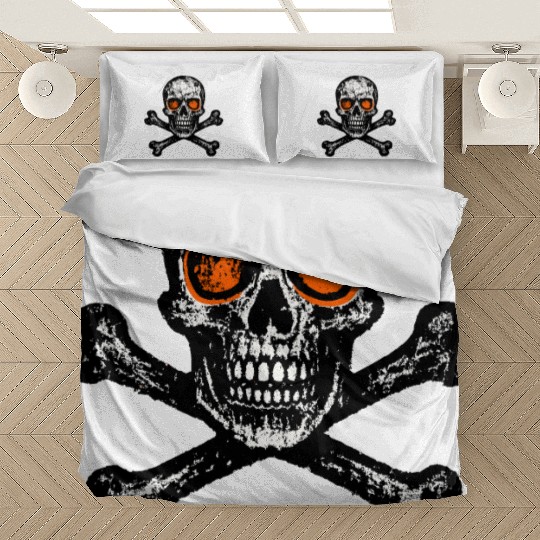 Grunge Skull Crossbones Orange Eyes Bedding Sets