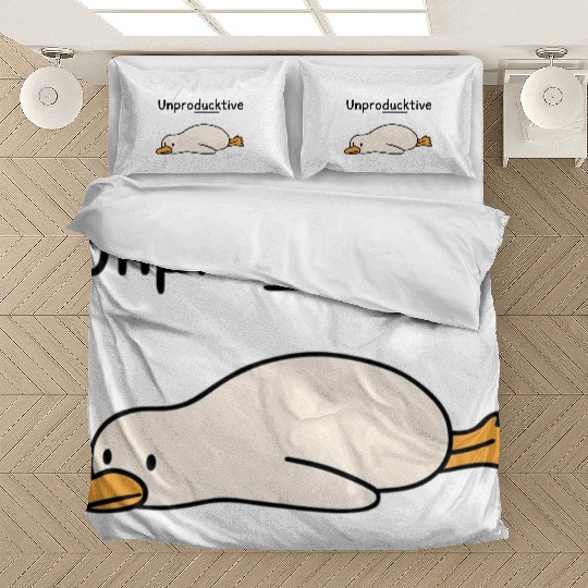 Unproductive Duck Illustration for Humor  Bedding Sets