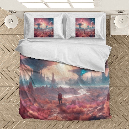 Alien Planet Explorer in Surreal Landscape Bedding Sets