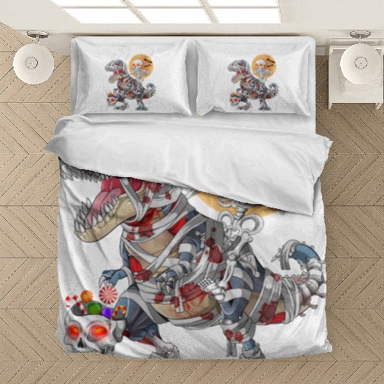Skeleton Riding Zombie Mummy Dinosaur Halloween Bedding Sets