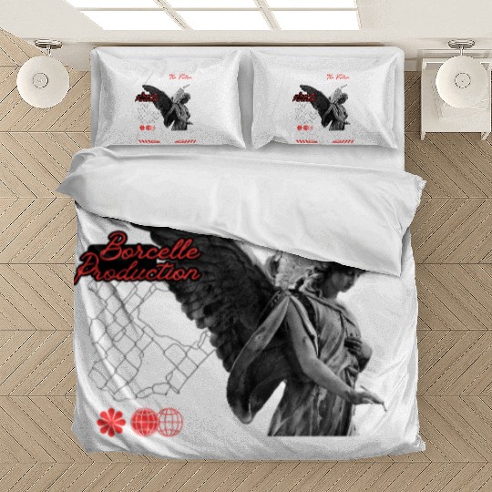 Serene Angel Statue with Dark Wings Bedding Sets